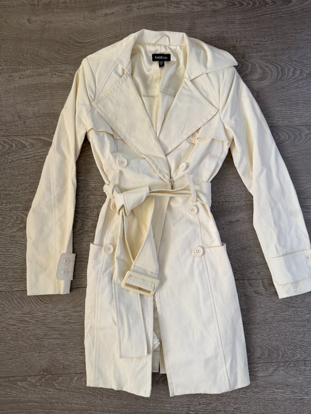 Bebe Ivory Double-Breasted Belted Trench Coat XS
